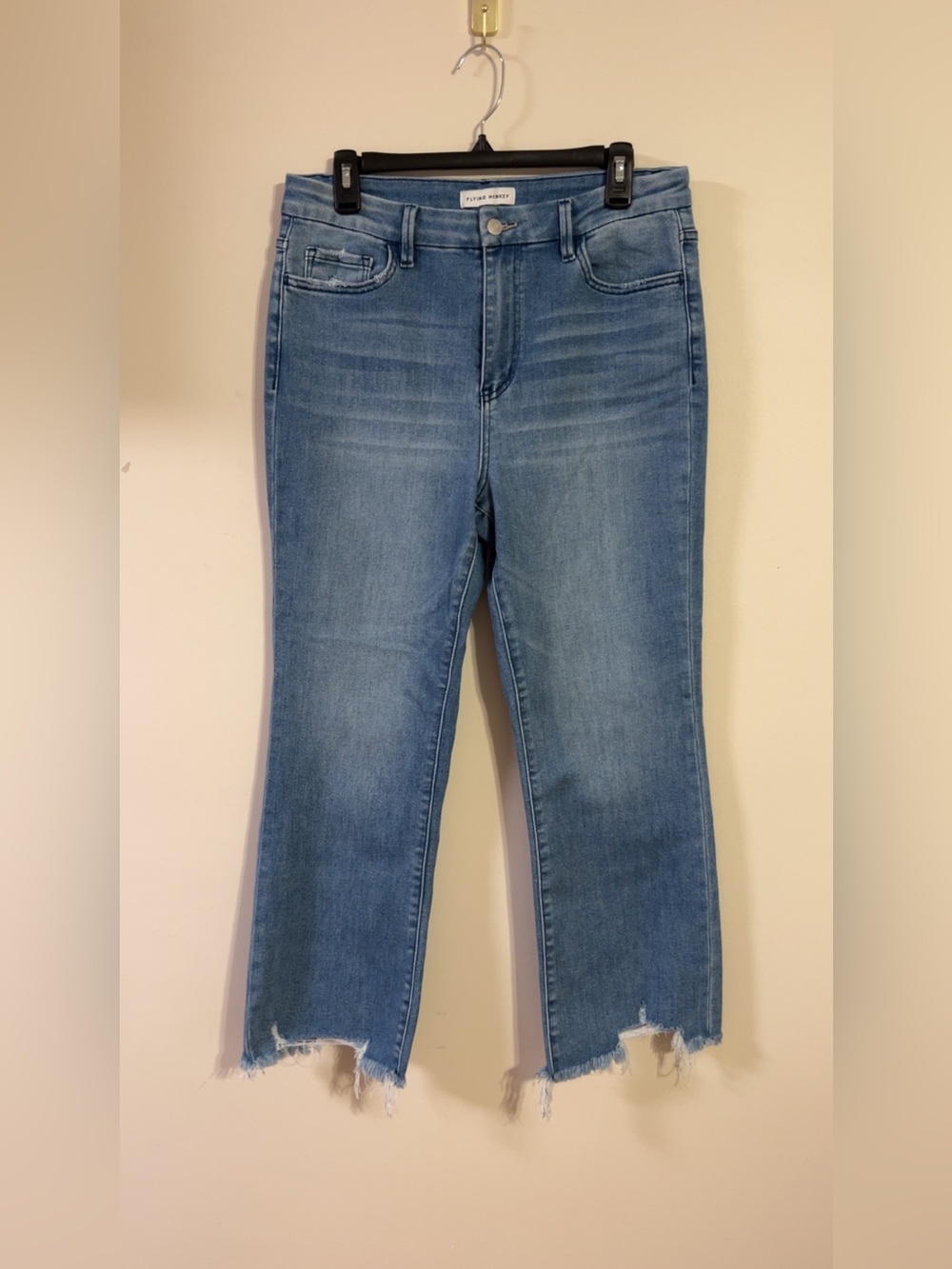 Flying Monkey Light Blue Cropped Frayed Hem Jeans